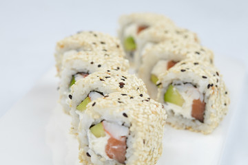 tasty sushi on the white background