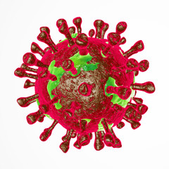 2019 nCov-Corona virus cell outbreak and coronaviruses influenza red background concept dangerous flu shot pandemic medical health risk with disease. selective focus 3D rendering and illustration 