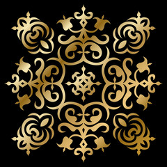 Golden Caucasian Ornament Symbol on Black Background
