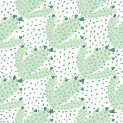 Abstract cactus seamless pattern. Green cacti wallpaper on dots background.