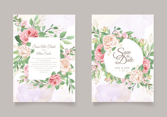 Wedding card template with beautiful floral wreath