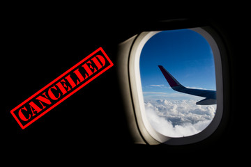 Cancelled flights due to coronavirus outbreak. Banned travels with airplanes. 