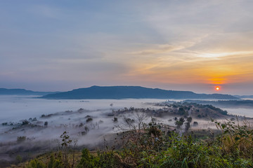 Rural scenic in the morning Khoa Takien-Ngo view point, Phetchaboon, Thailand