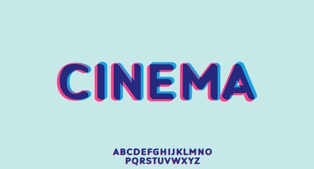 cinema, a glicth 3d text vector alphabet font typeset - obrazy, fototapety, plakaty