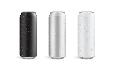cans with water drops isolated on white background  mock up
