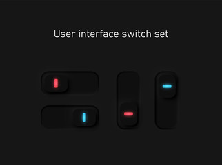 Very high detailed black user interface switches for websites and mobile apps, vector illustration