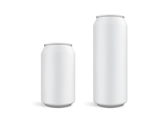 big and small white cans isolated on white background mock up 