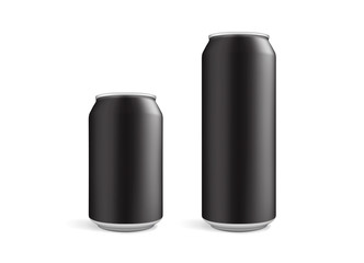 big and small black cans isolated on white background  mock up 