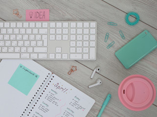 Colorful flat layout of a work place with schedule planner 
