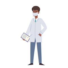 African man doctor in protective face mask with clipboard