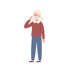 Vector illustration of woman in protective face dust mask