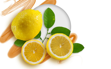 Fresh Lemon fruit with leaf isolated background