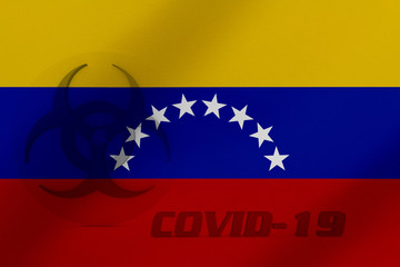 3D ILLUSTRATION VIRUS, BIOHAZARD SYMBOL CORONAVIRUS WITH VENEZUELA FLAG, Flu coronavirus floating, micro view, pandemic virus infection, asian flu.