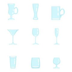 Vector Set of Flat Alcohol Drinking Glass Icons