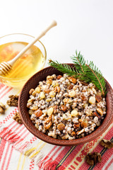 Kutia or kutya is a ceremonial grain dish with sweet gravy traditionally served by Eastern Orthodox Christians