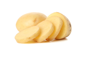 Ripe young potato isolated on white background