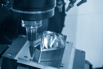 The 5-axis CNC milling machine  cutting the mold parts by solid barrel endmill tools. The injection...