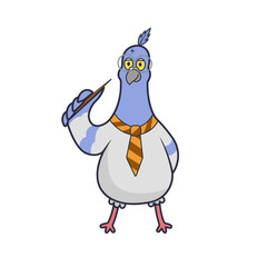 Vector funny illustration of the dove clever teacher. Sticker of the vulgar bird. Template of print for t-shirts.