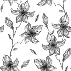 Seamless pattern with flowers. Beautiful summer print. Botanical hand drawn illustration. Design for background, wallpaper, fabric, textile, wallpaper, website, cards, gift paper