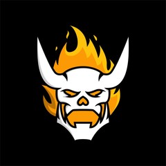 flammable horned devil face from hell vector illustration design