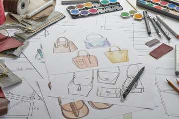 Designer stylish sketch Drawn design template pattern made leather clutch bag handbag purse Woman female Fashionable Fashion Luxury Elegant accessory.