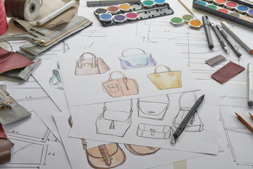 Designer stylish sketch Drawn design template pattern made leather clutch bag handbag purse Woman...