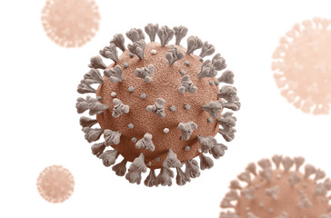 Realistic 3D illustration of COVID-19 coronavirus (Wuhan). Also known as SARS-CoV-2 or 2019-nCoV. Isolated on a white background.