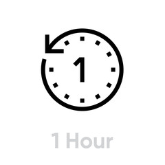 1 Hour icon. Editable Vector Outline