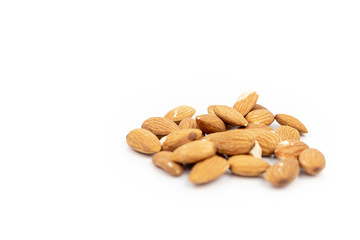 Raw Almonds Isolated Above White Background With Copy Space