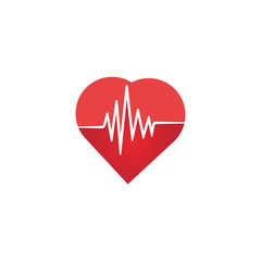 Heart rate icon - health monitor. Red Heart Rate.Blood pressure vector icon, heart cheering cardiogram, good health logo, healthy pulse flat symbol, medical pulsometer element.