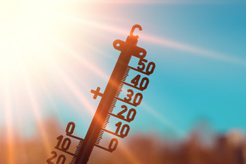 global warming, high temperature, measured on an outdoor thermometer, heat wave, environment concept