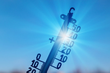 global warming, high temperature, measured on an outdoor thermometer, heat wave, environment concept