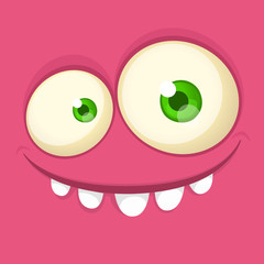 Funny cartoon monster face. Vector monster square avatar