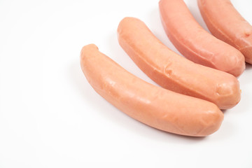 Fresh Raw Frankfurter Sausages Isolated Above White Background
