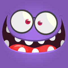 Funny cartoon monster face. Vector monster square avatar
