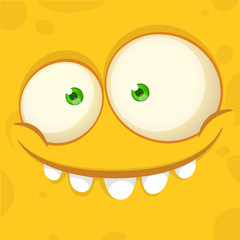 Funny cartoon monster face. Vector monster square avatar