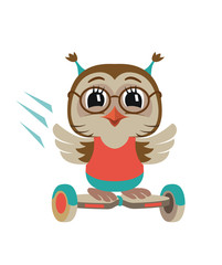 Little Owl riding a segway. Vector Illustration.