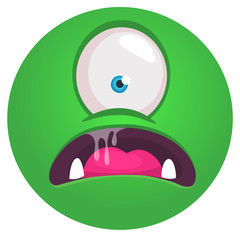 Funny cartoon monster face with one eye. Vector Halloween monster square avatar.
