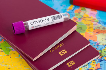 Coronavirus and travel concept. Epidemic in Wuhan, China. World map showing countries with COVID-19...