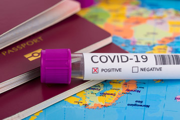 Coronavirus and travel concept. Epidemic in Wuhan, China. World map showing countries with COVID-19...