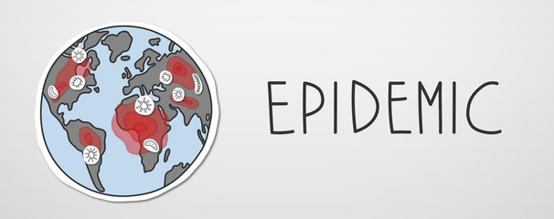 Fototapeta na wymiar Globe with virus icons and word EPIDEMIC illustration