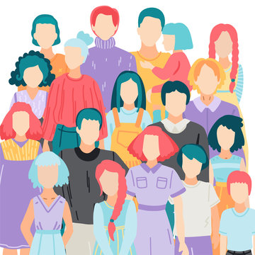 Big Family Portait. Several Generations. Vector Illustration