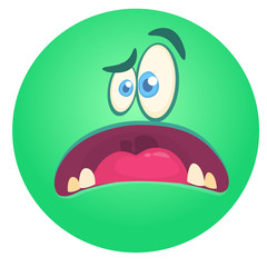 Funny cartoon monster face. Vector Halloween monster round avatar.