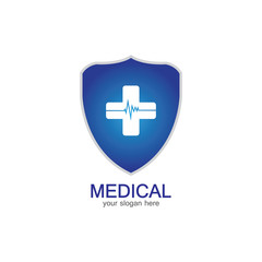 Shield icon with Medical pharmacy Isolated on White Background