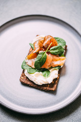 Danish smorrebrod on board. Restaurant food, traditional cuisine