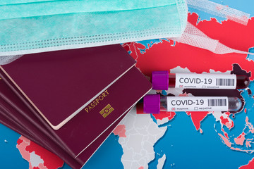 Coronavirus and travel concept. Epidemic in Wuhan, China. World map showing countries with COVID-19...