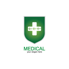 Shield icon with Medical pharmacy Isolated on White Background