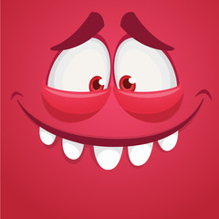 Funny cartoon monster face. Vector monster square avatar