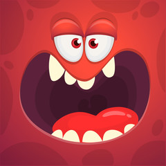 Funny cartoon monster face. Vector monster square avatar © drawkman