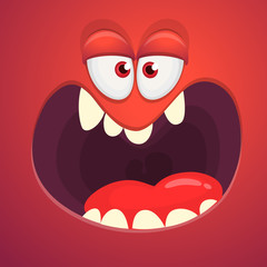 Funny cartoon monster face. Vector monster square avatar
